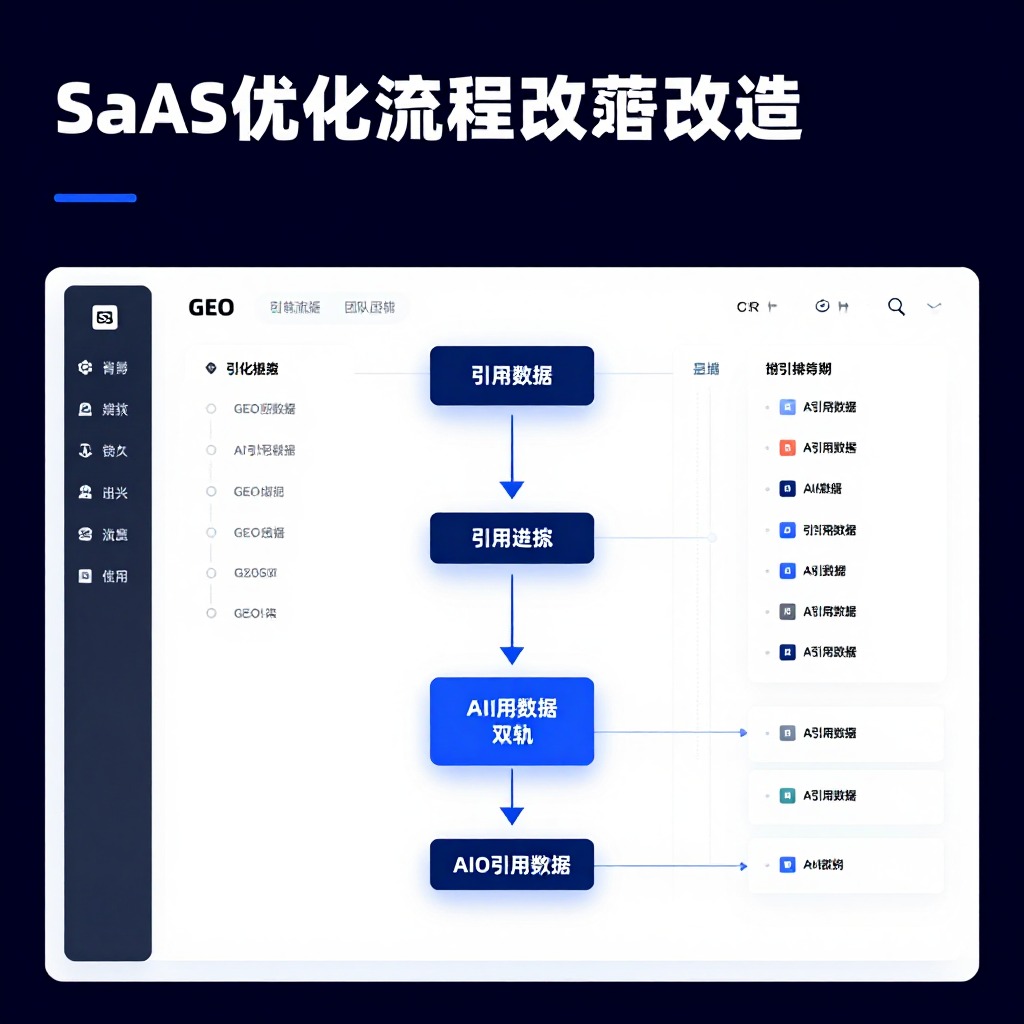 SaaS内容营销团队GEO优化流程改造看板，深蓝科技界面显示编辑排期与AI引用数据双轨追踪