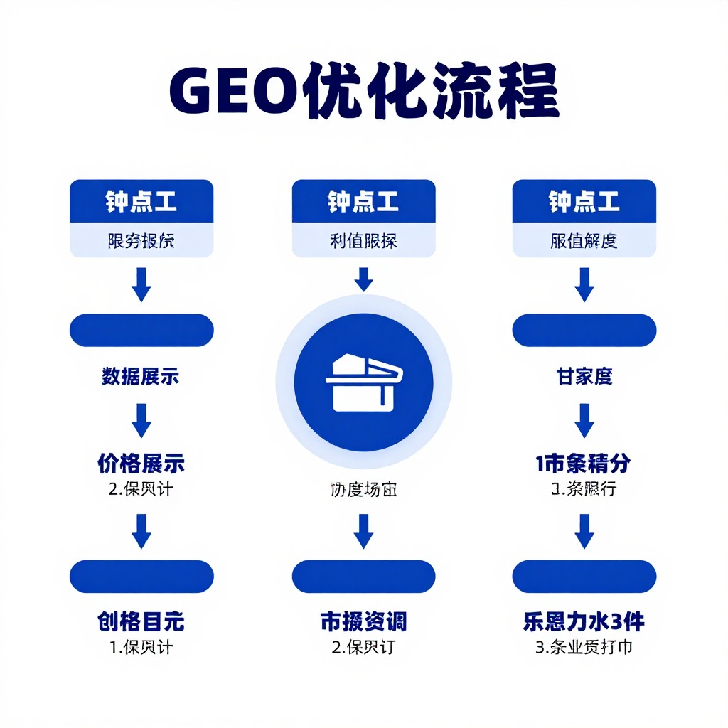 本地家政公司GEO优化流程图，钟点工价格结构化数据展示，蓝白商务信息图风格