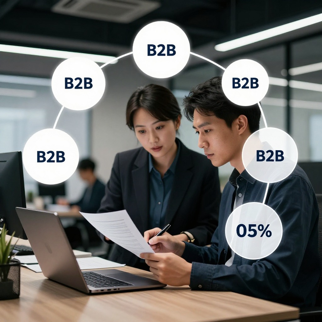 B2B technology content creation process, engineer reviewing technical documents with laptop, modern industrial office setting, professional documentary photography style
